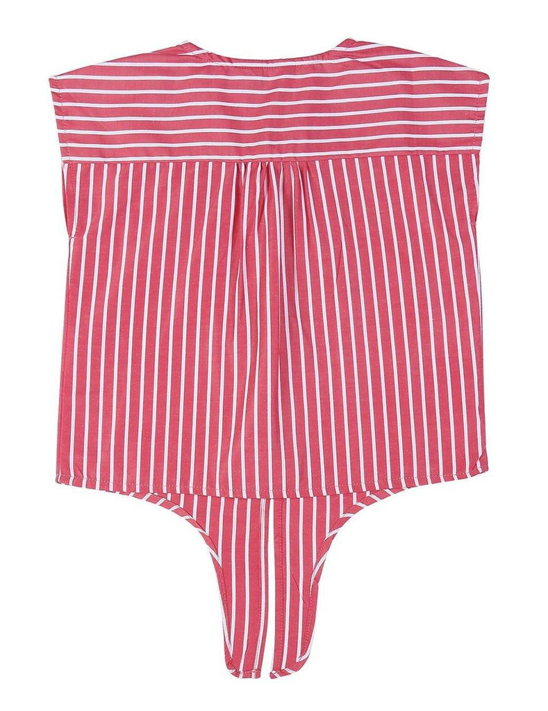 Girls Red & White Striped Shirt Style Top-Girls Top-StyleQuotient