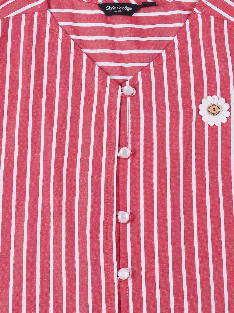 Girls Red & White Striped Shirt Style Top-Girls Top-StyleQuotient