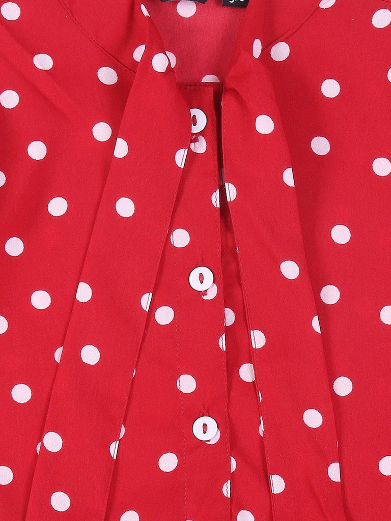 Girls Red & White Printed Shirt Dress-Girls Dress-StyleQuotient
