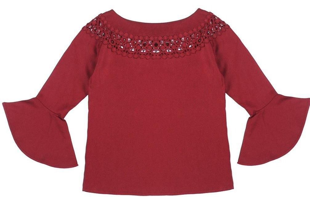 Girls Maroon Self Design Top-Girls Top-StyleQuotient