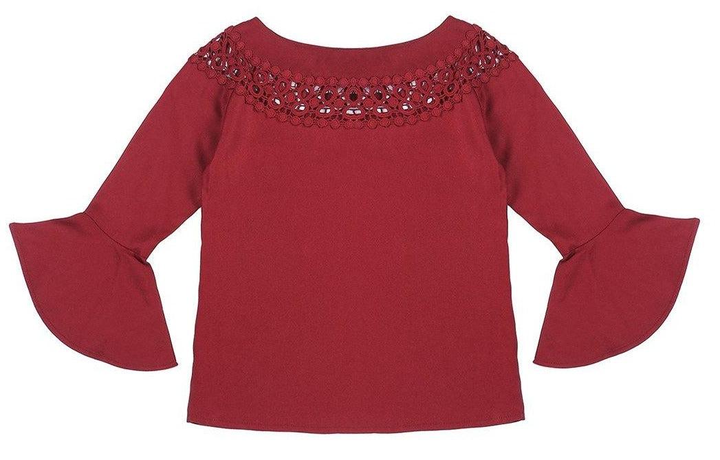 Girls Maroon Self Design Top-Girls Top-StyleQuotient