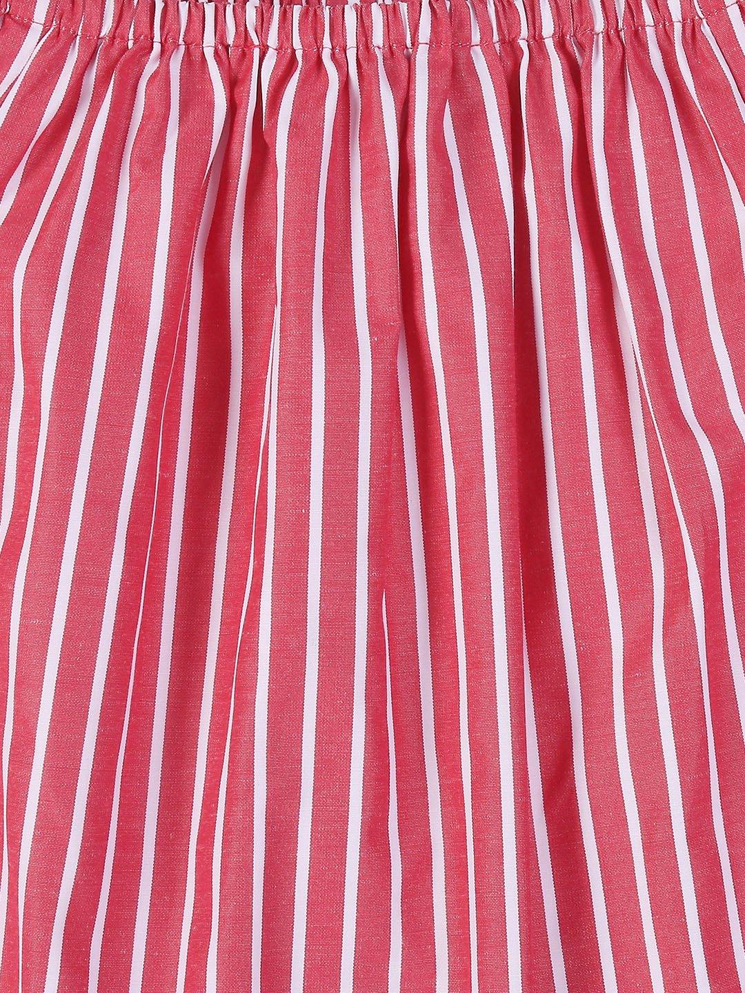 Girls Red & White Candy Stripes Bardot Top-Girls Top-StyleQuotient