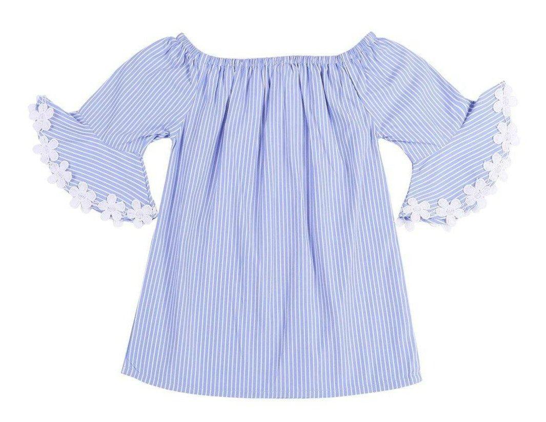 Girls Blue & White Striped A-Line Top-Girls Top-StyleQuotient