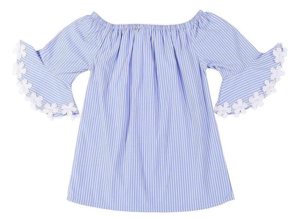 Girls Blue & White Striped A-Line Top-Girls Top-StyleQuotient