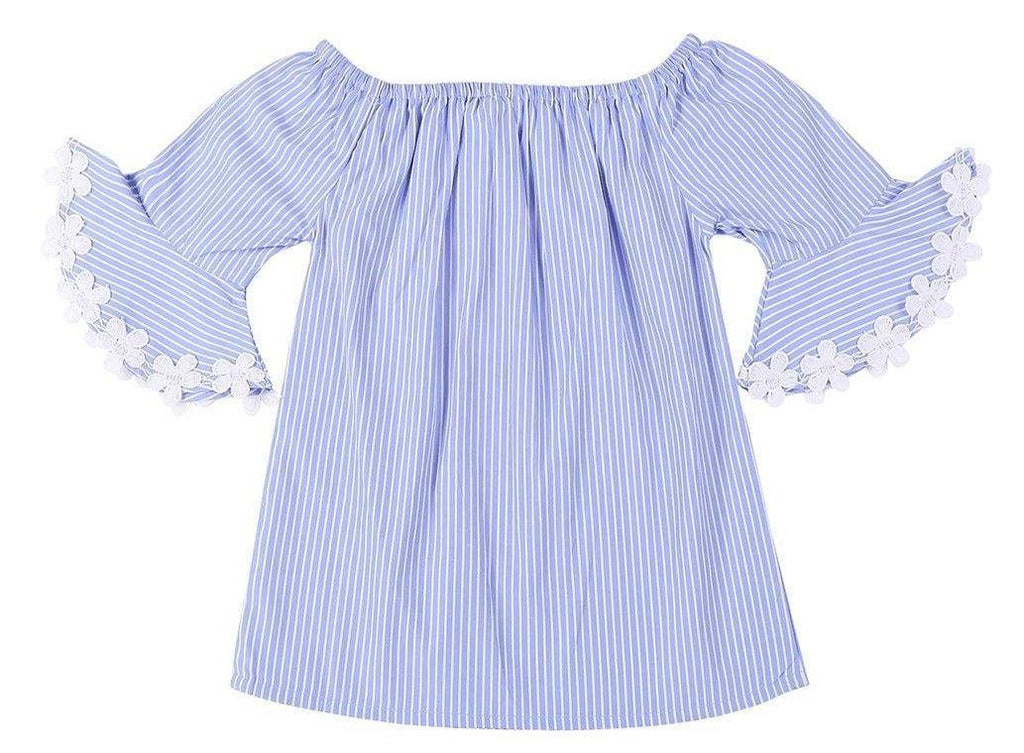 Girls Blue & White Striped A-Line Top-Girls Top-StyleQuotient