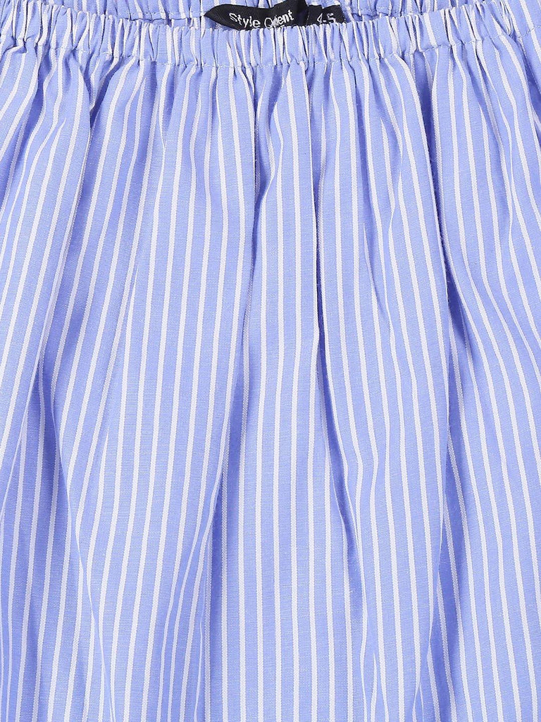 Girls Blue & White Striped A-Line Top-Girls Top-StyleQuotient