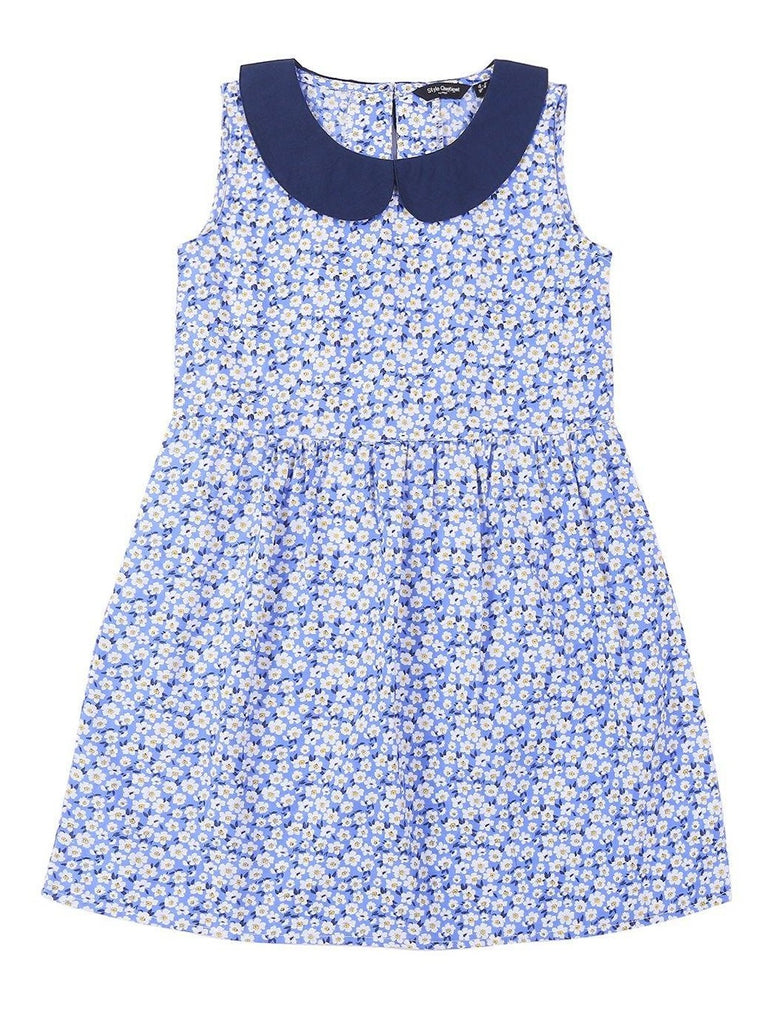 Girls Blue Printed Fit and Flare Dress-Girls Dress-StyleQuotient