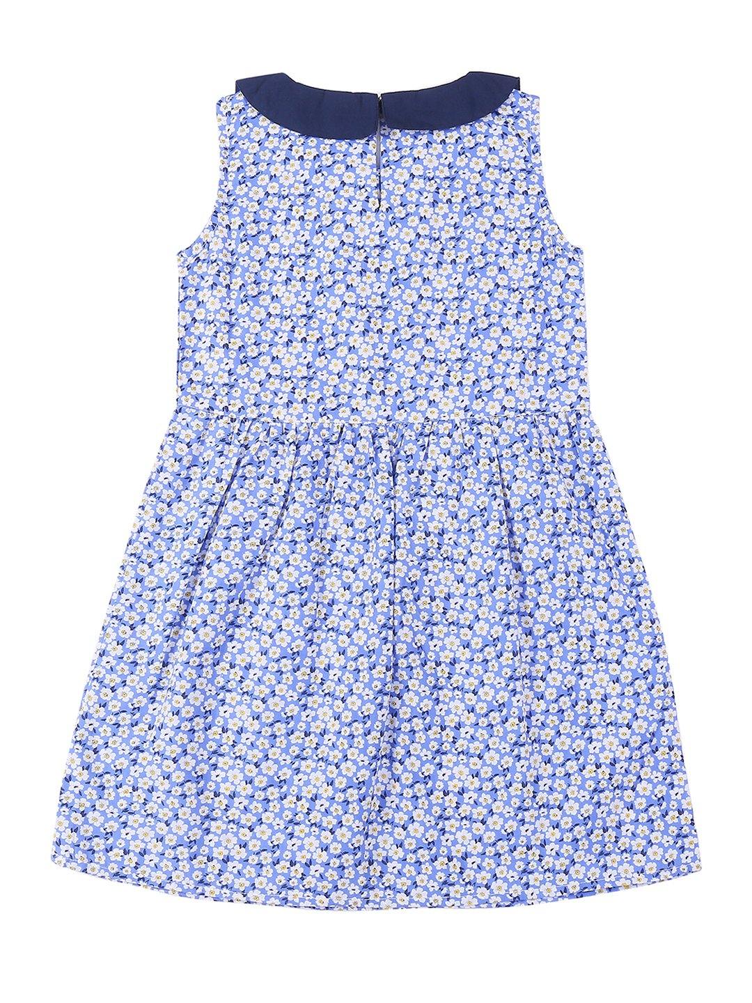 Girls Blue Printed Fit and Flare Dress-Girls Dress-StyleQuotient