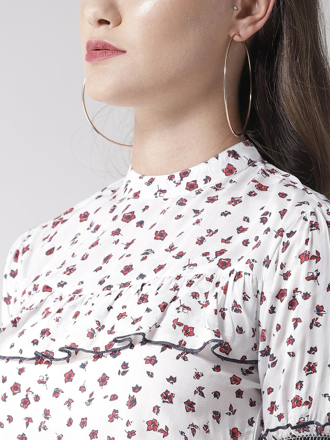 Women White & Red Printed Top-Tops-StyleQuotient