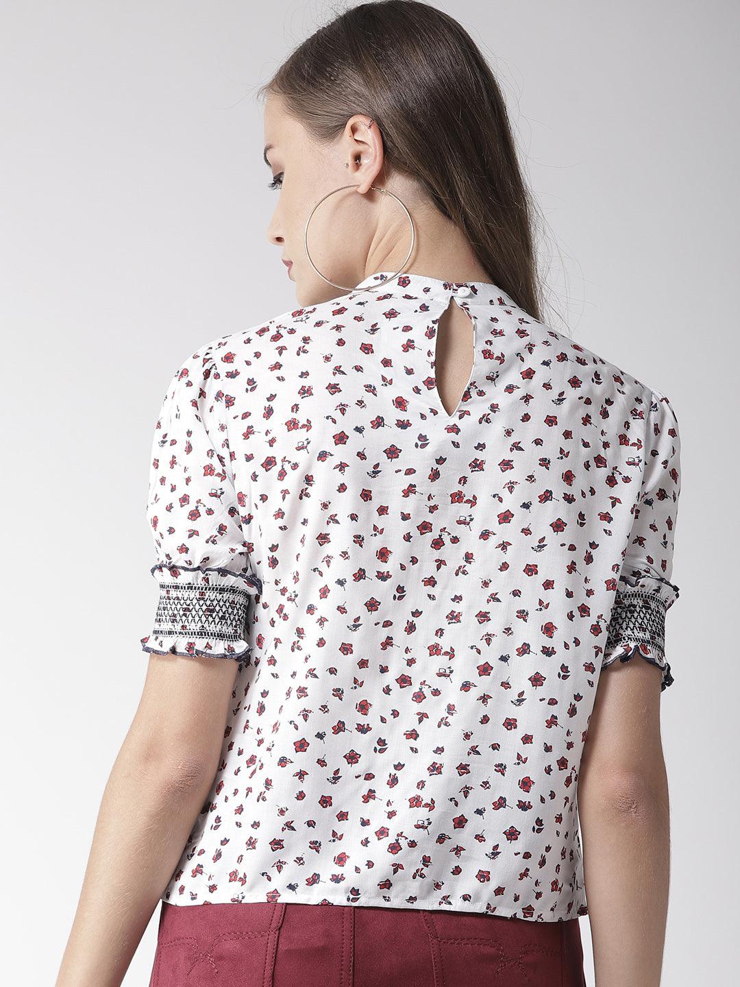 Women White & Red Printed Top-Tops-StyleQuotient