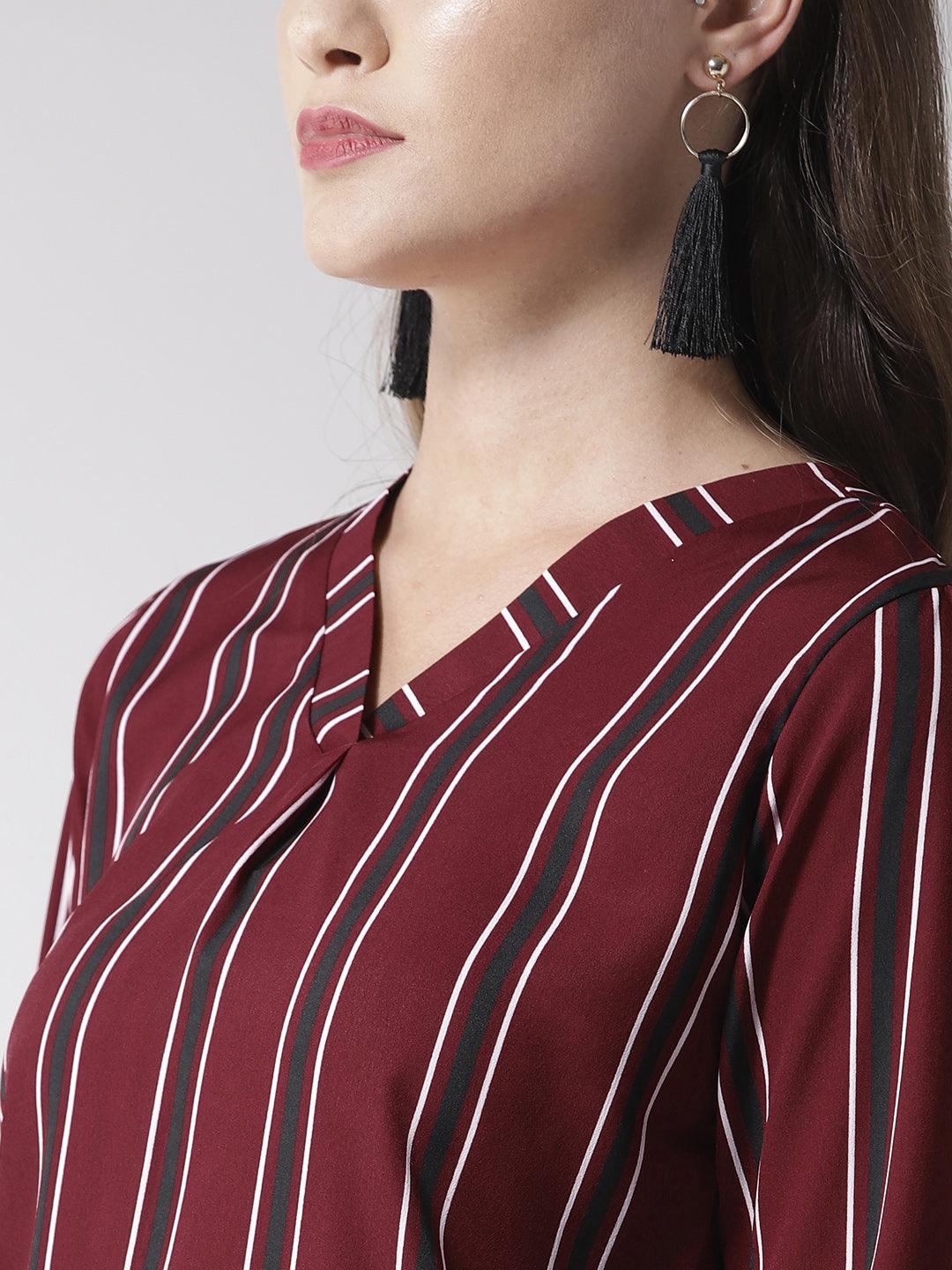 Women V-neck Striped Top-Tops-StyleQuotient