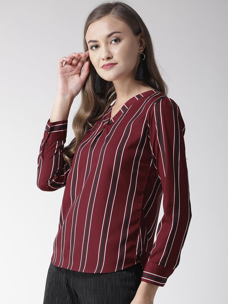 Women V-neck Striped Top-Tops-StyleQuotient