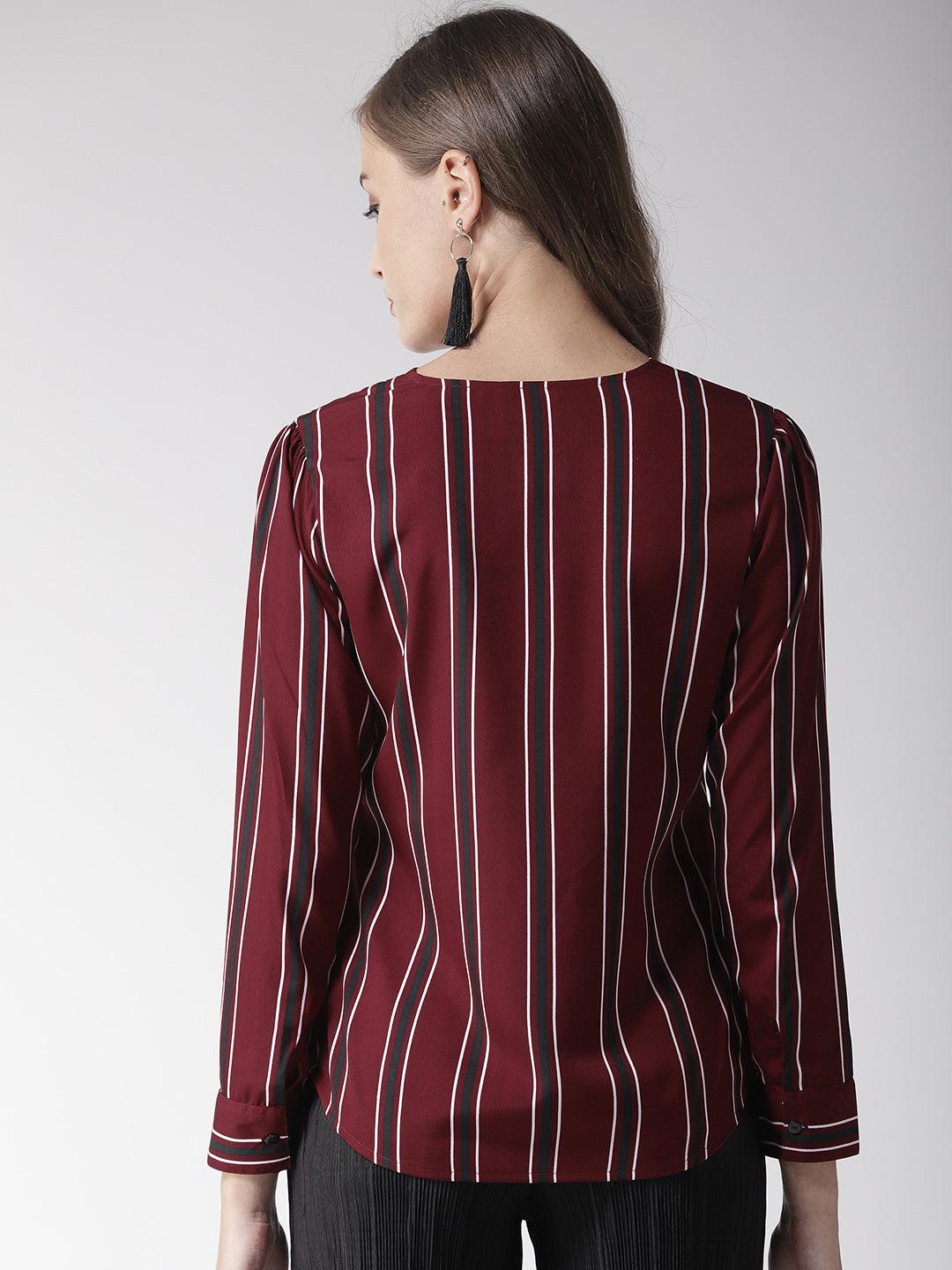 Women V-neck Striped Top-Tops-StyleQuotient