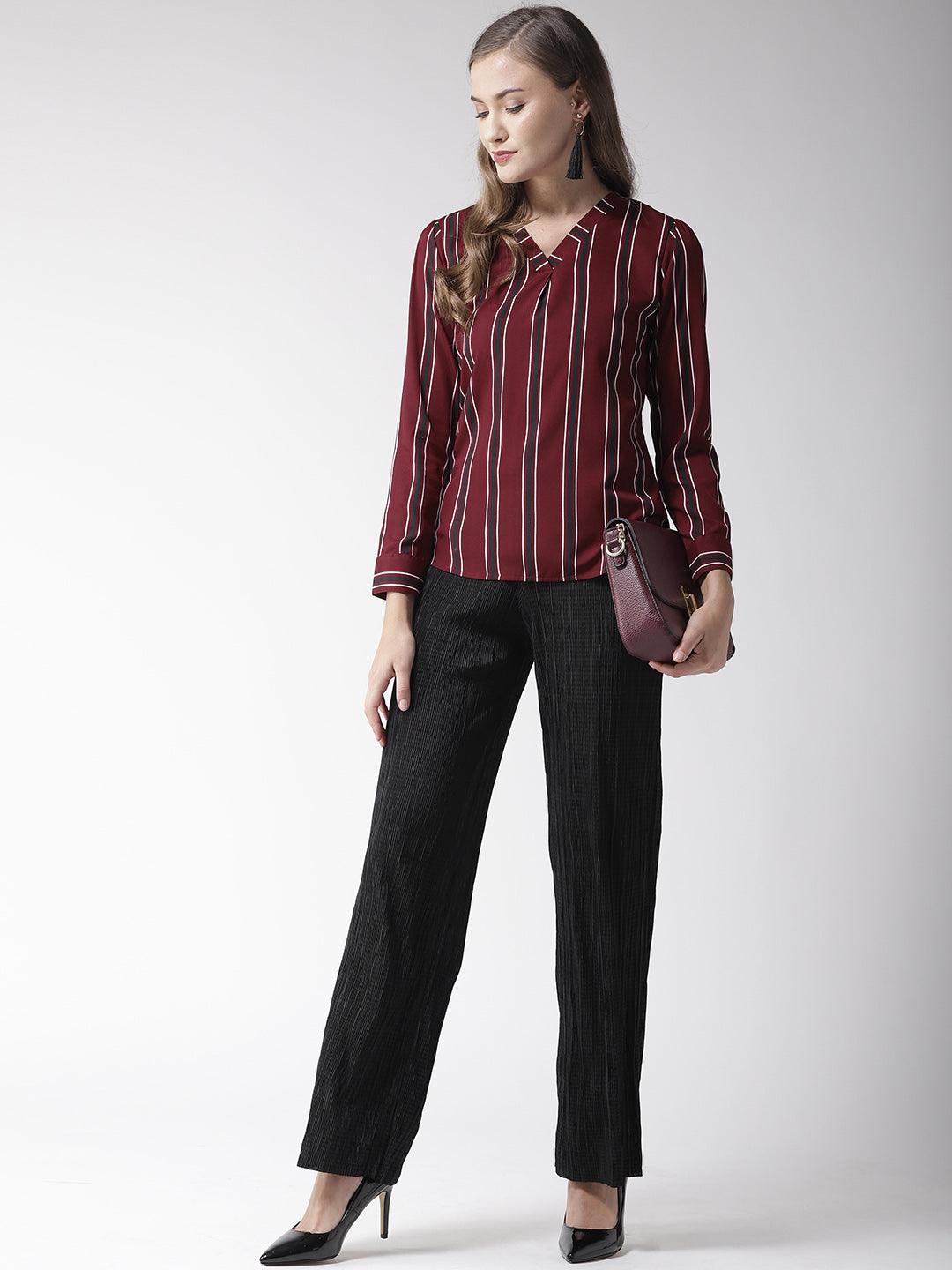 Women V-neck Striped Top-Tops-StyleQuotient