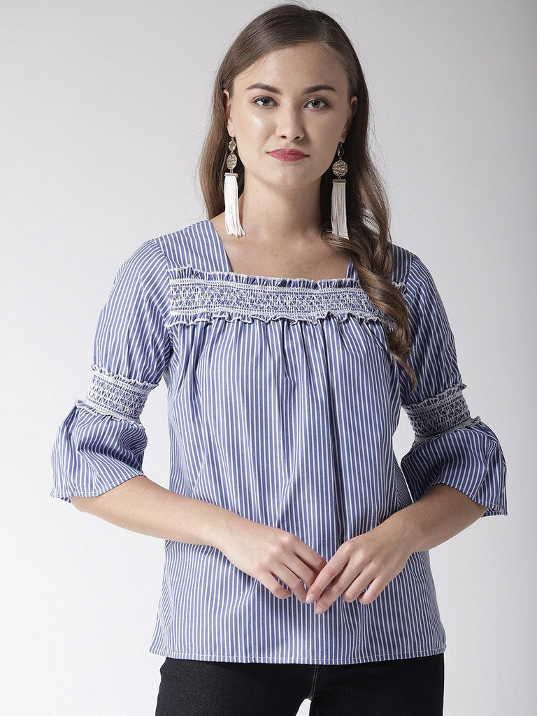 Women Blue & White Striped Top-Tops-StyleQuotient