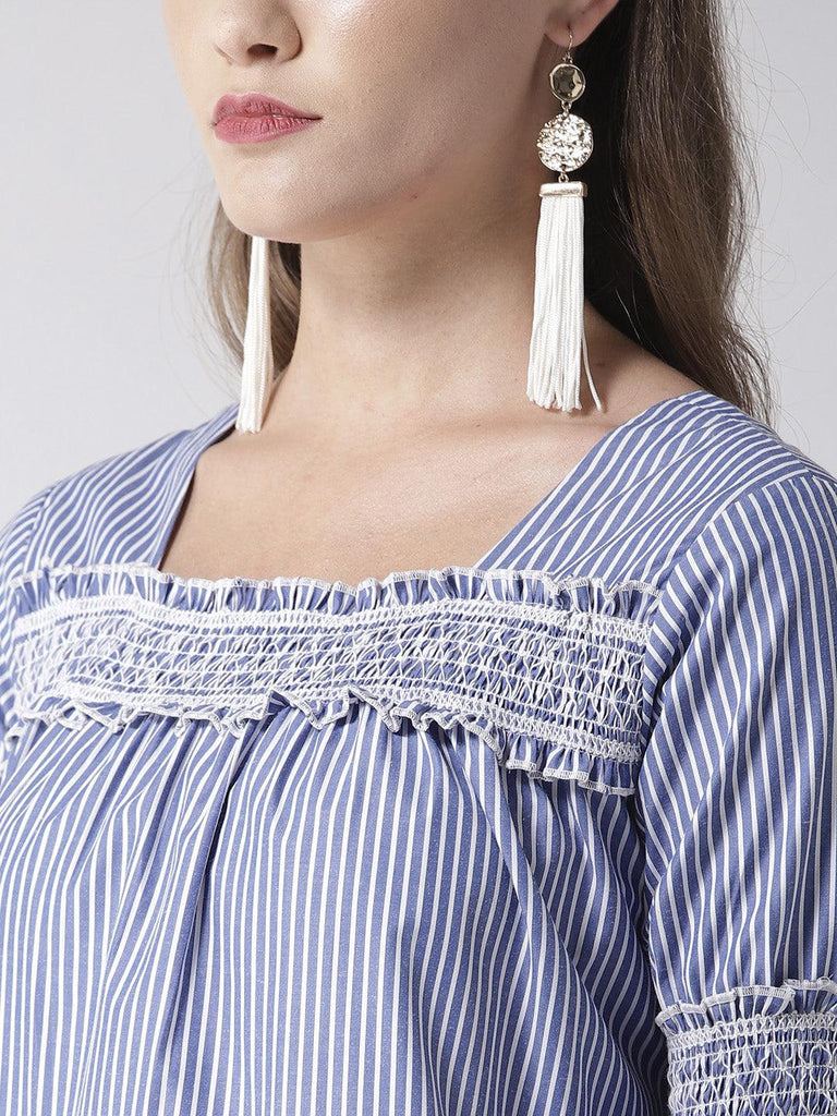 Women Blue & White Striped Top-Tops-StyleQuotient