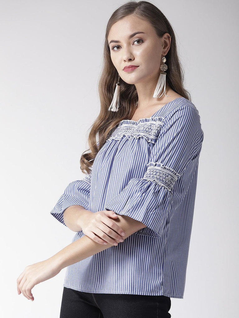 Women Blue & White Striped Top-Tops-StyleQuotient