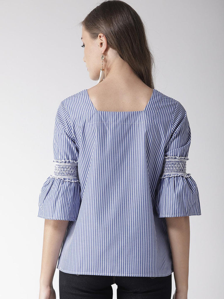 Women Blue & White Striped Top-Tops-StyleQuotient