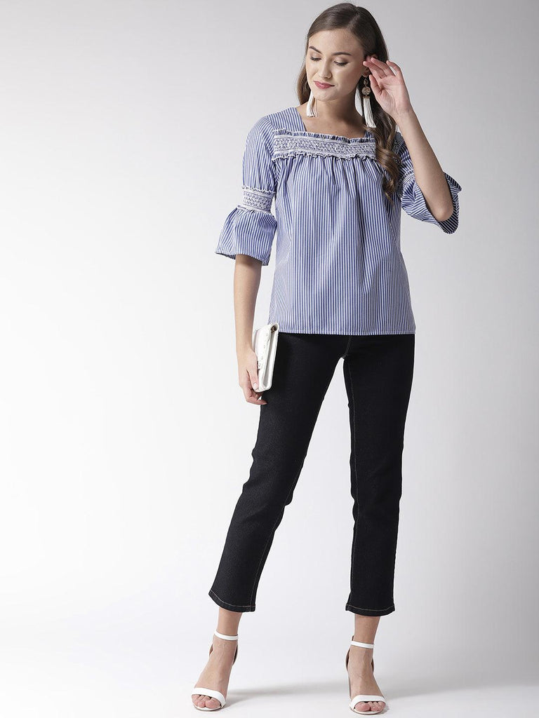 Women Blue & White Striped Top-Tops-StyleQuotient