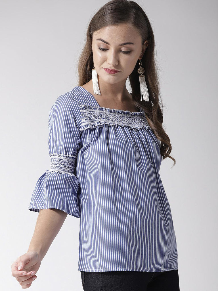 Women Blue & White Striped Top-Tops-StyleQuotient