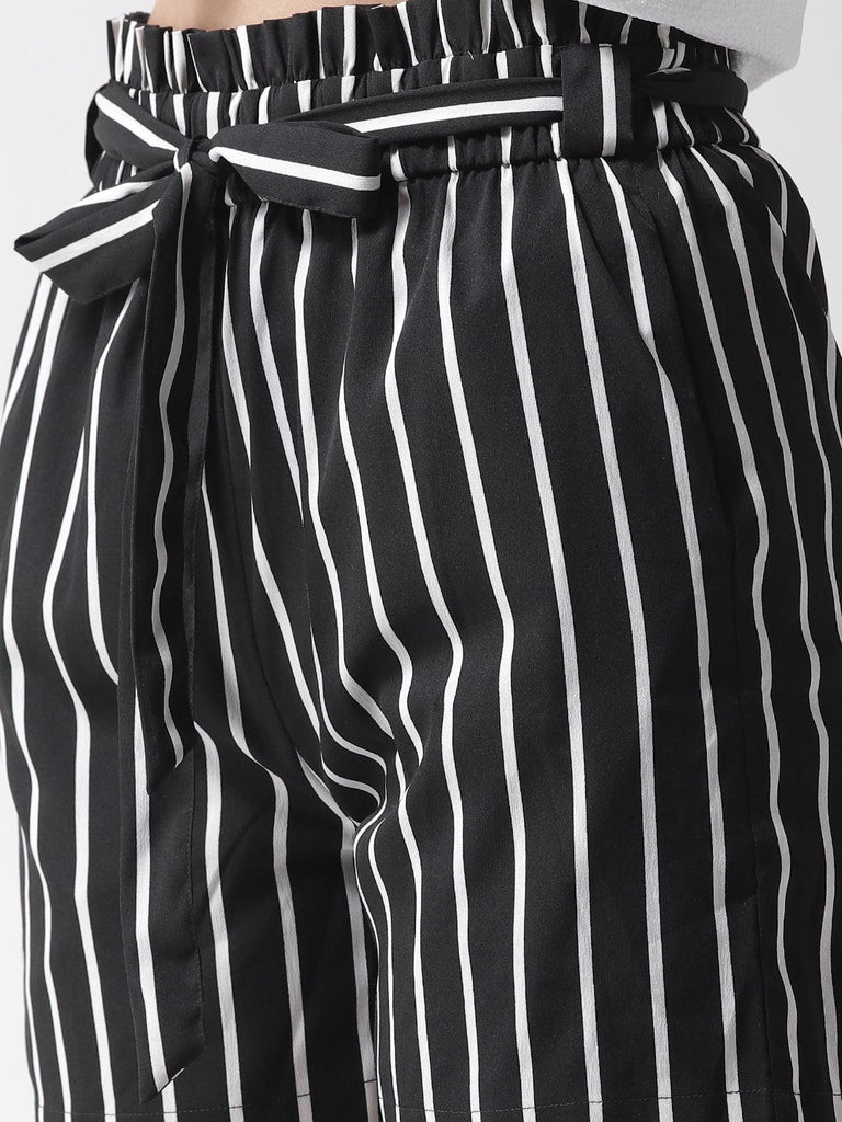 Women White & Black Striped Fit Shorts-Shorts-StyleQuotient