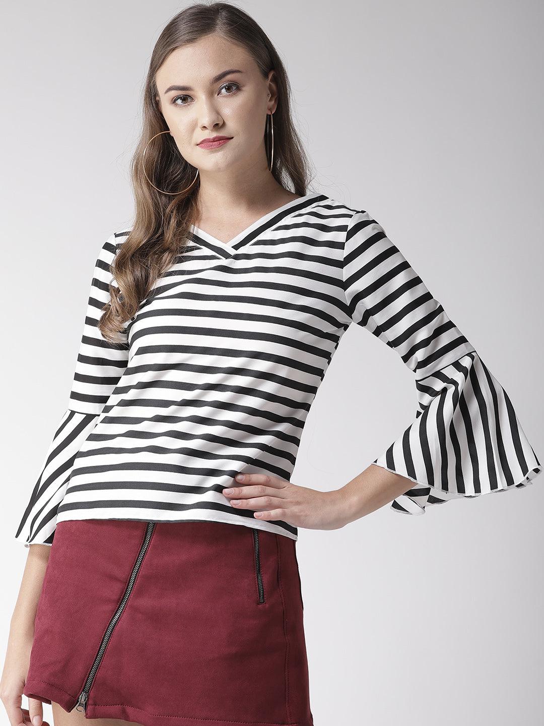 Women White & Black Striped Top-Tops-StyleQuotient