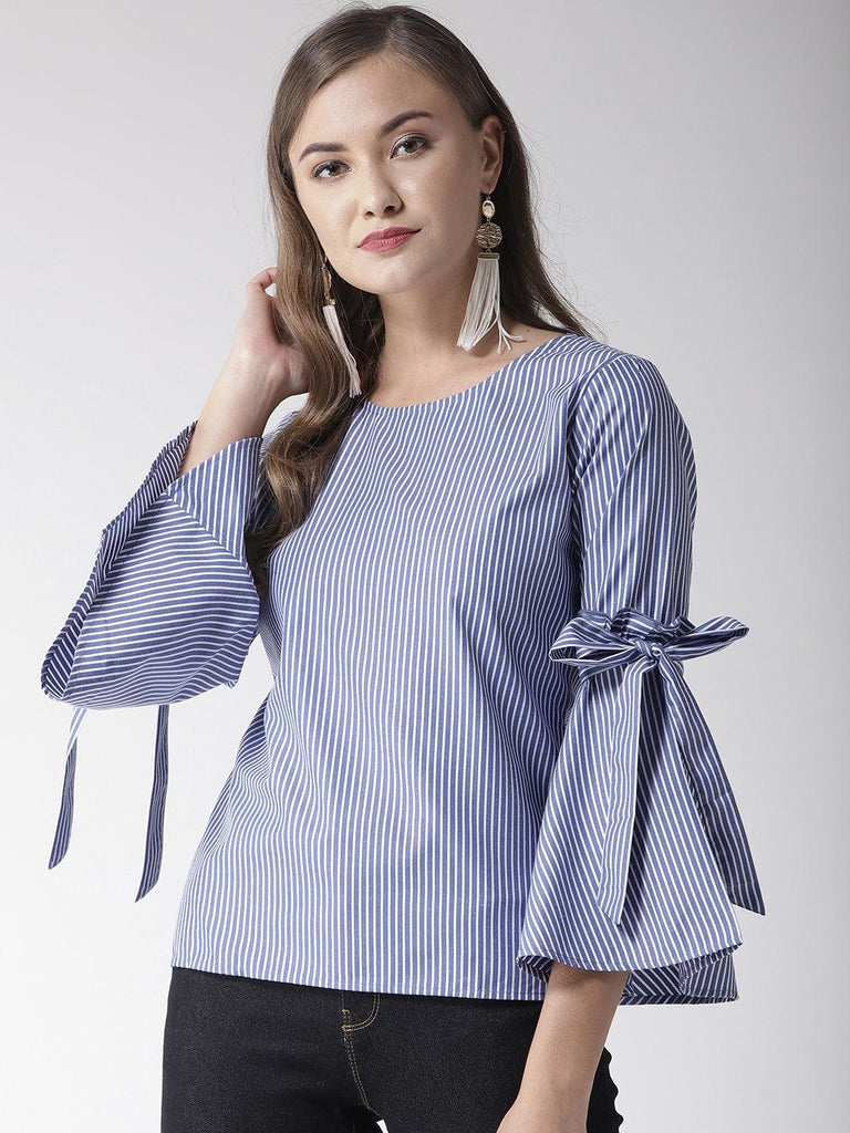 Women Blue & White Striped Top-Tops-StyleQuotient