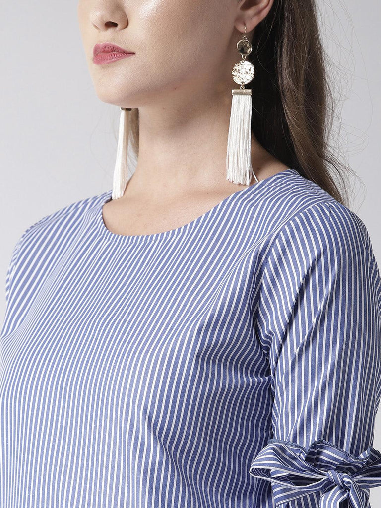 Women Blue & White Striped Top-Tops-StyleQuotient