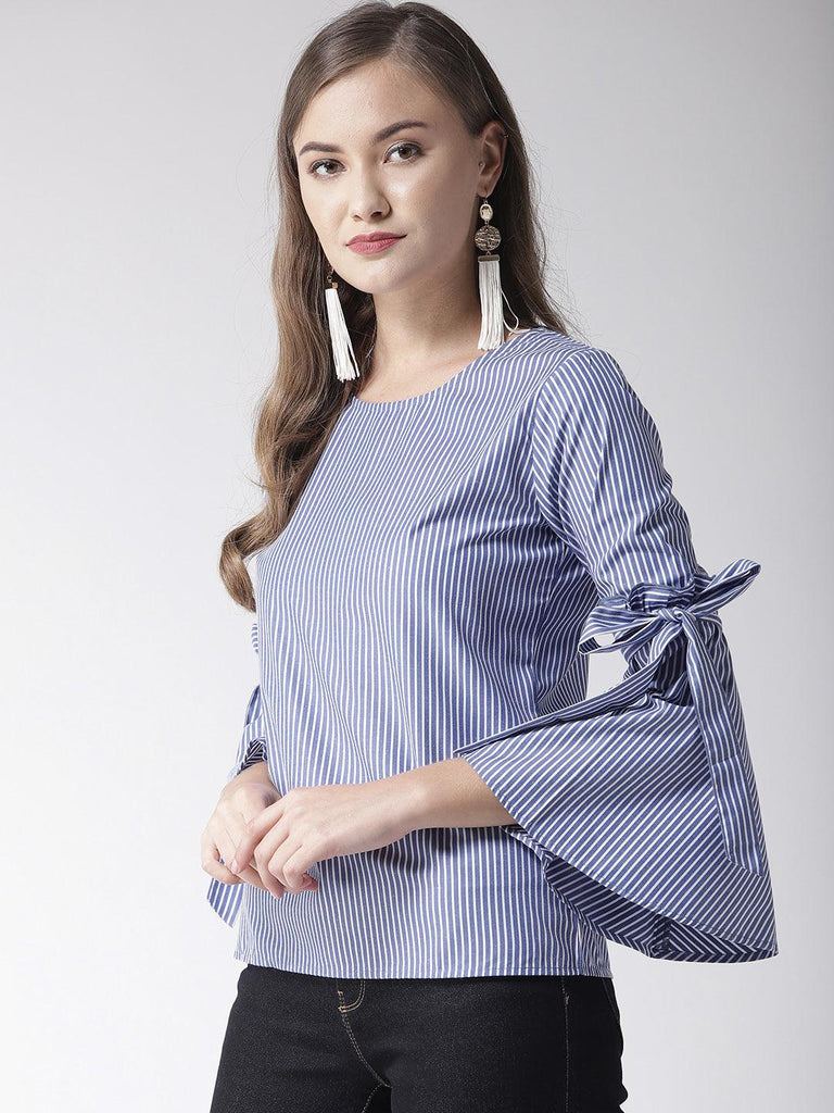 Women Blue & White Striped Top-Tops-StyleQuotient