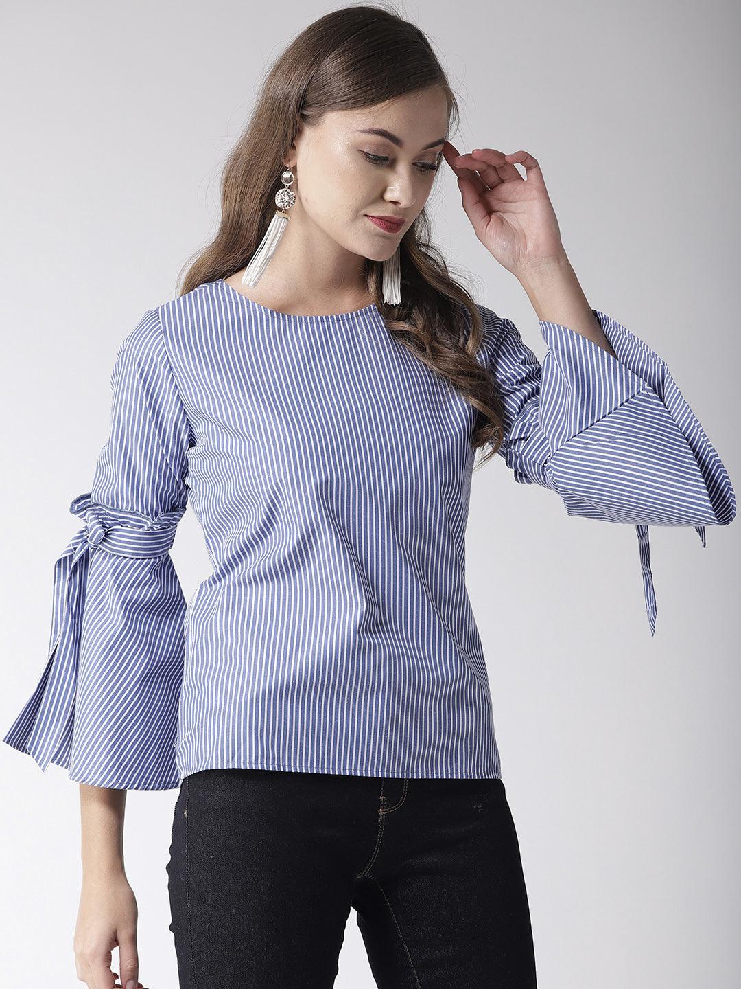 Women Blue & White Striped Top-Tops-StyleQuotient