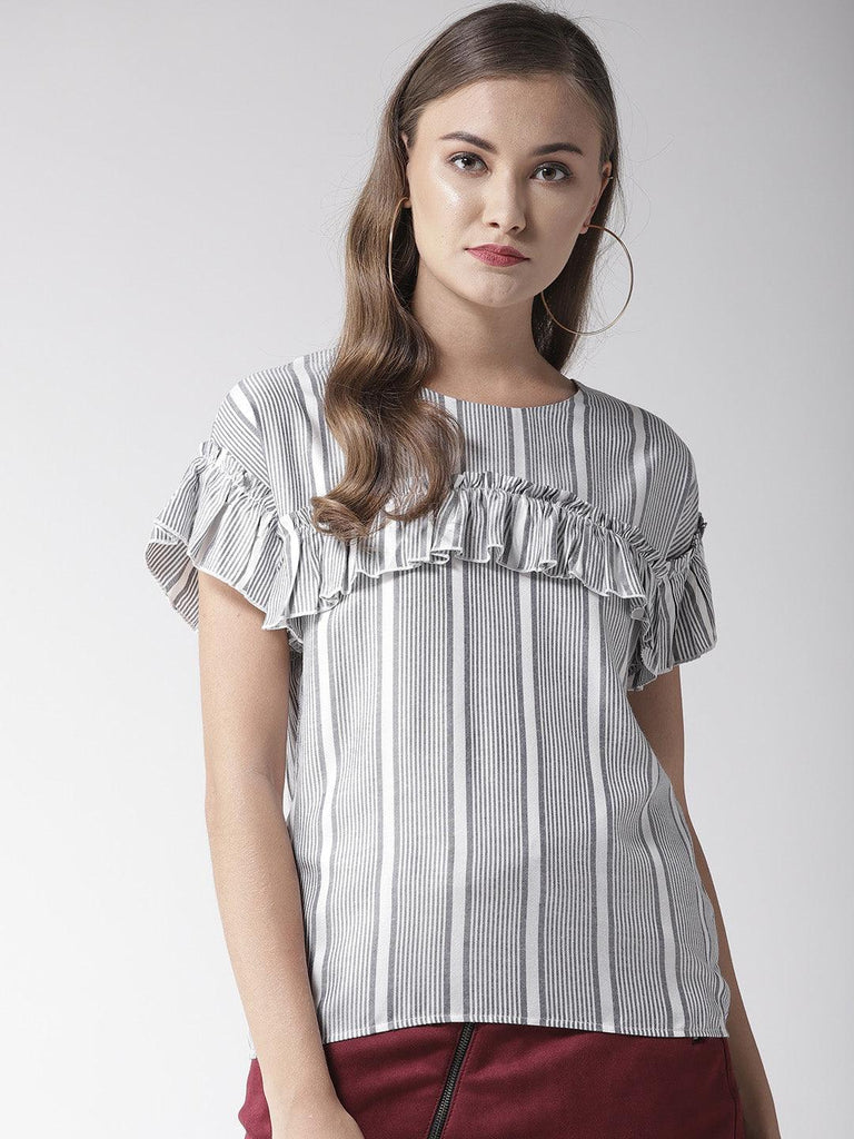Women Grey & White Striped Top-Tops-StyleQuotient