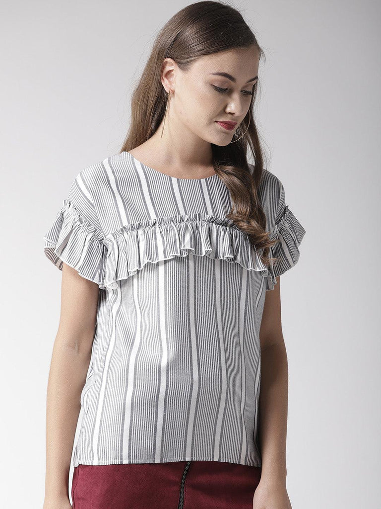Women Grey & White Striped Top-Tops-StyleQuotient