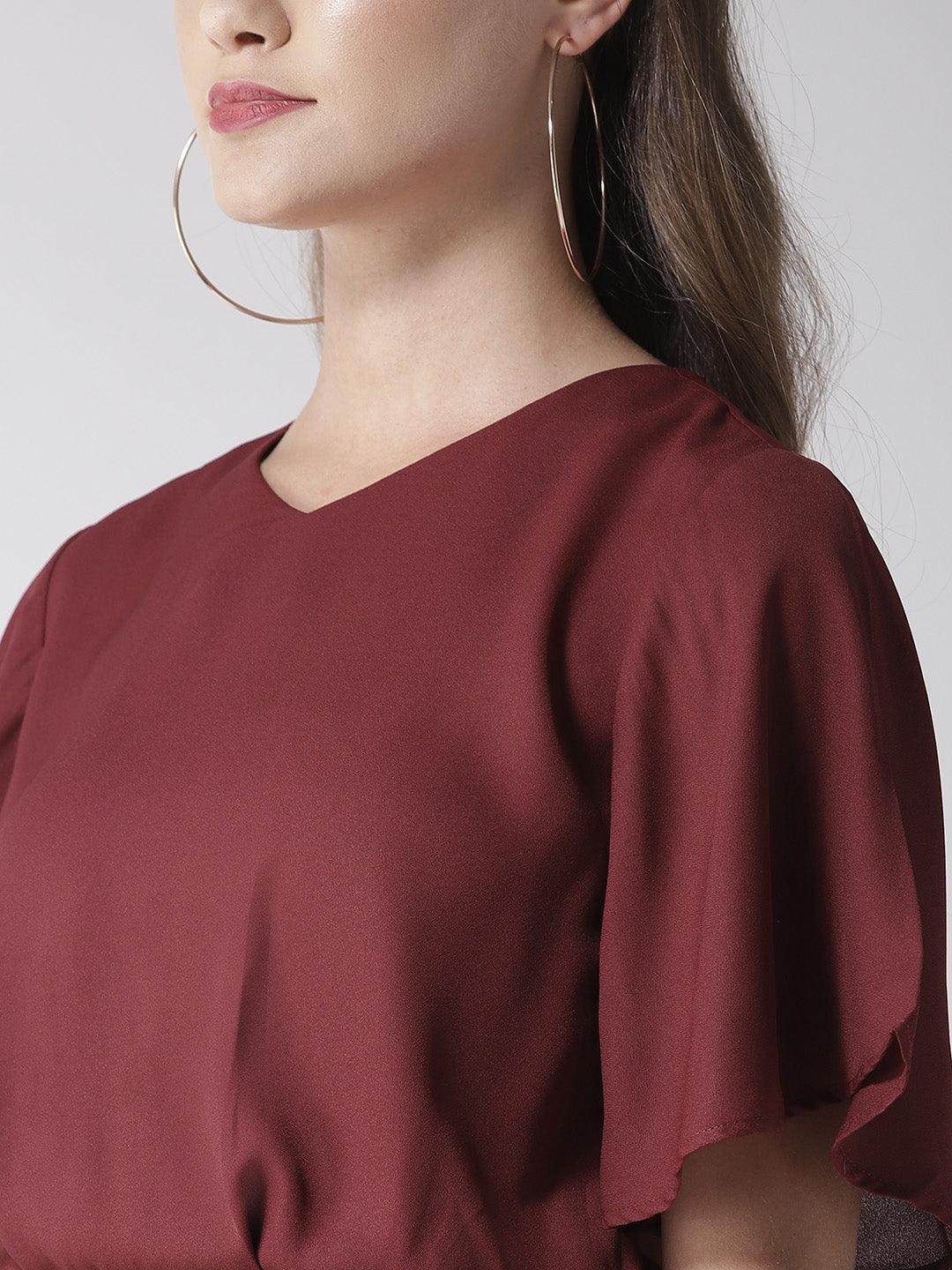 Women Maroon Solid Crop Blouson Top-Tops-StyleQuotient
