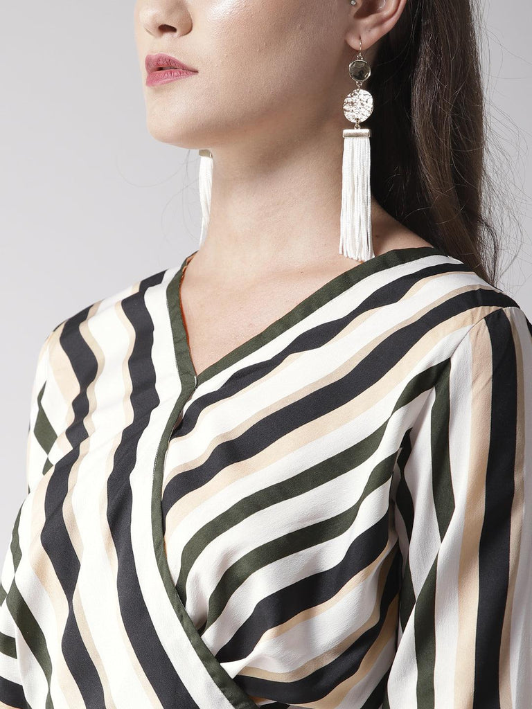 Women Green & White Striped Wrap Crop Top-Tops-StyleQuotient