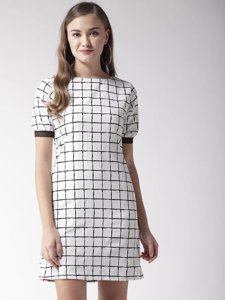 Women White & Black Checked A-Line Dress-Dresses-StyleQuotient