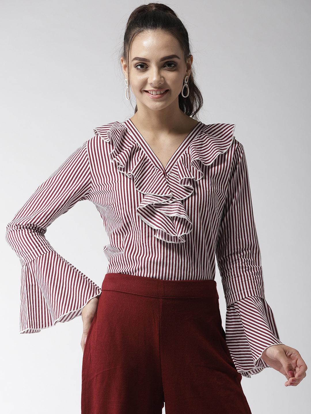 Women Red & White Striped Top-Tops-StyleQuotient