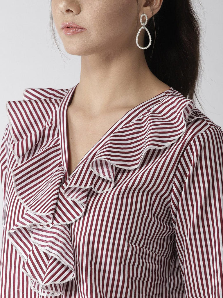 Women Red & White Striped Top-Tops-StyleQuotient