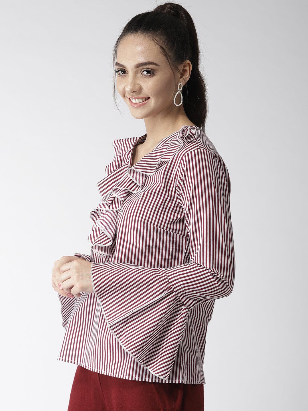 Women Red & White Striped Top-Tops-StyleQuotient