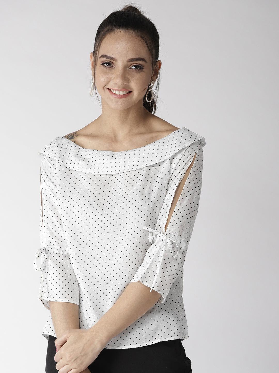 style quotient women polka printed polycrepe smart casual top-Tops-StyleQuotient