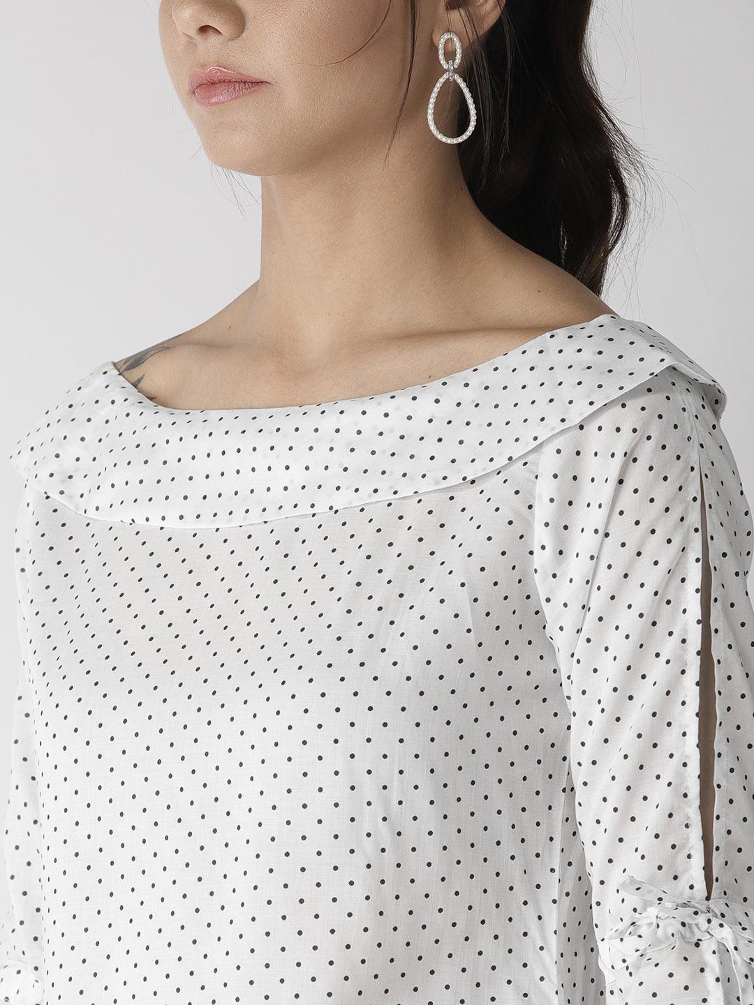 style quotient women polka printed polycrepe smart casual top-Tops-StyleQuotient