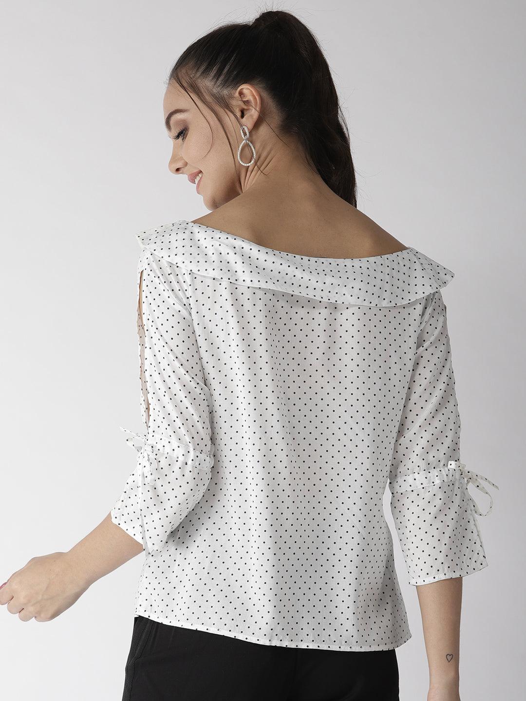 style quotient women polka printed polycrepe smart casual top-Tops-StyleQuotient