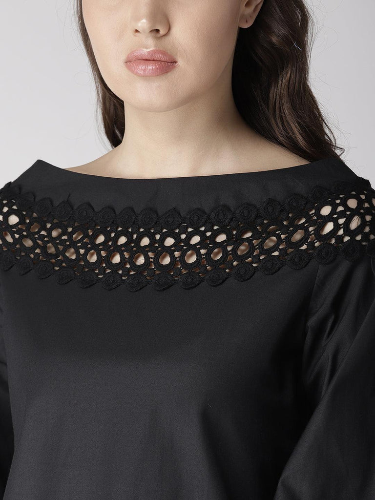 Women Black Solid Top-Tops-StyleQuotient