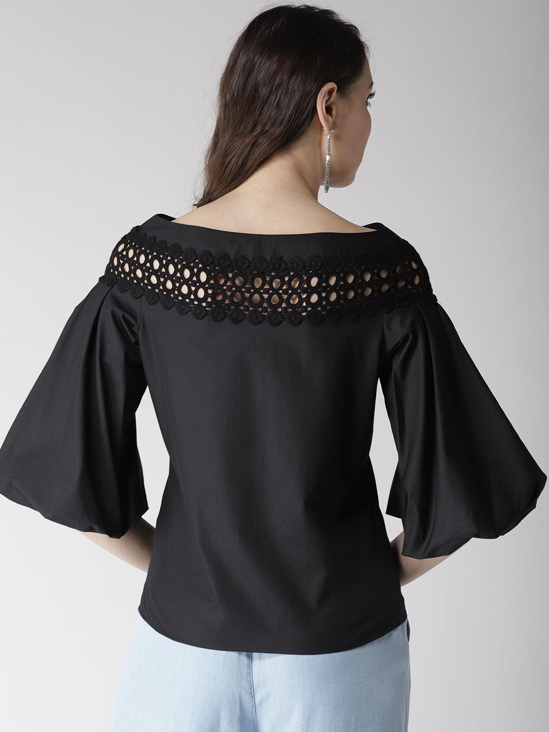 Women Black Solid Top-Tops-StyleQuotient