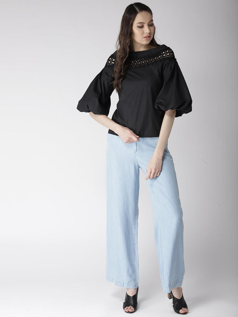 Women Black Solid Top-Tops-StyleQuotient