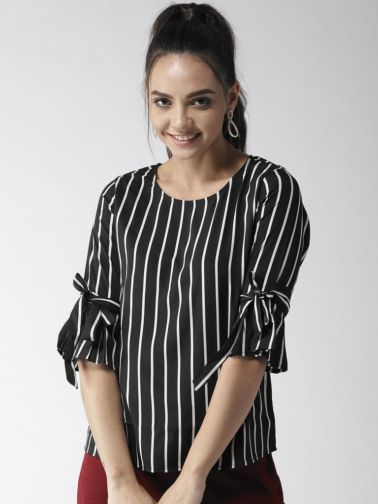Women Black & White Striped Top-Tops-StyleQuotient