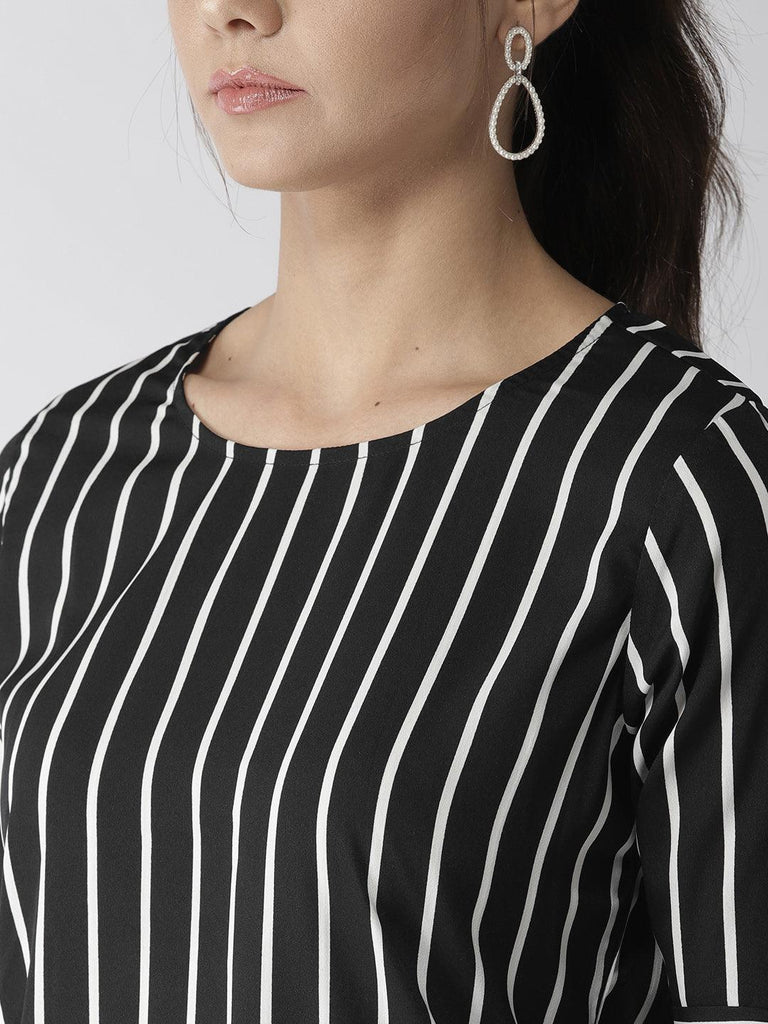 Women Black & White Striped Top-Tops-StyleQuotient