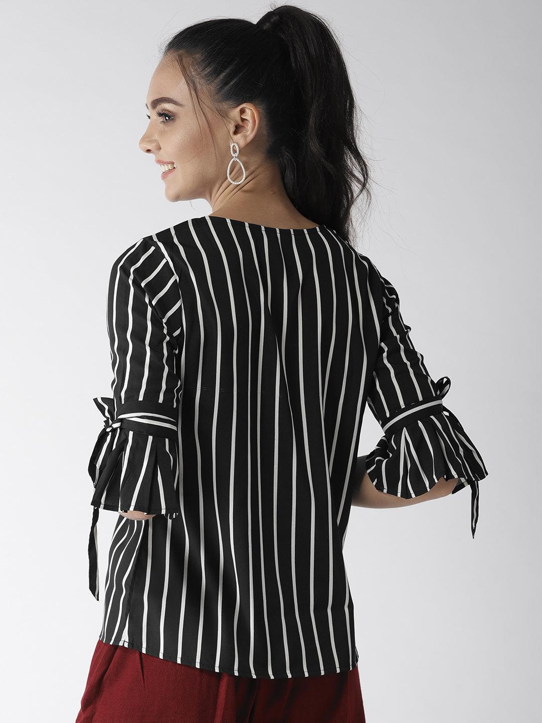 Women Black & White Striped Top-Tops-StyleQuotient