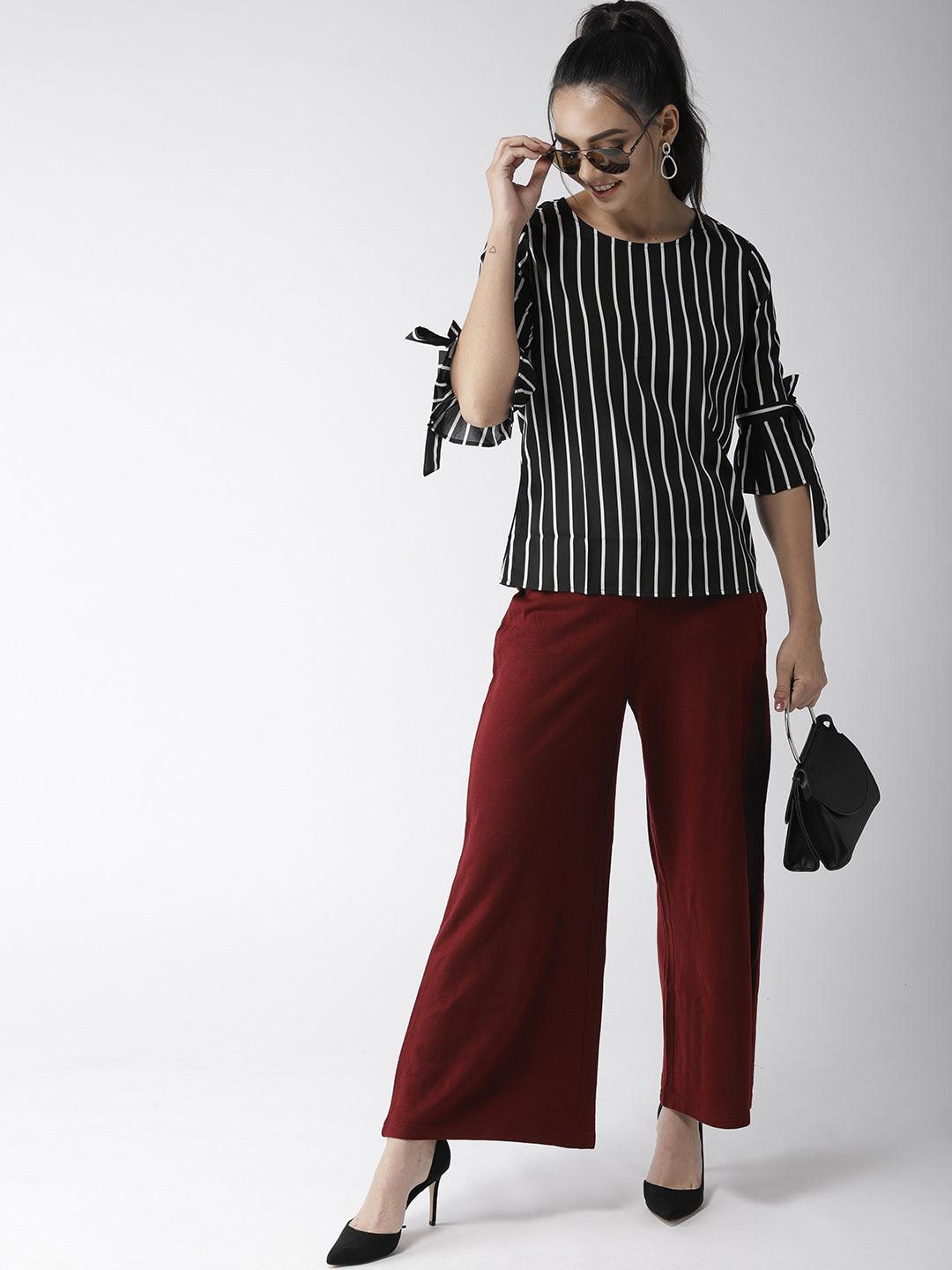 Women Black & White Striped Top-Tops-StyleQuotient