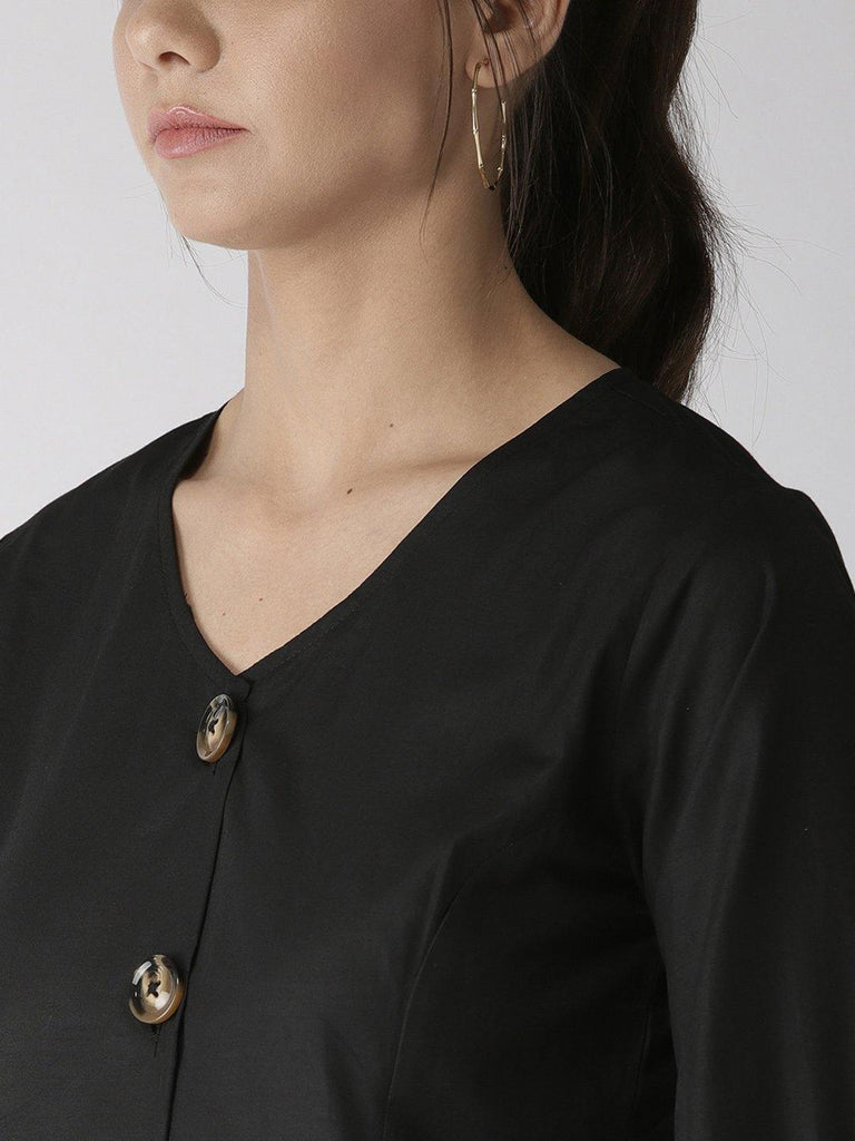 Women Black Solid Top-Tops-StyleQuotient