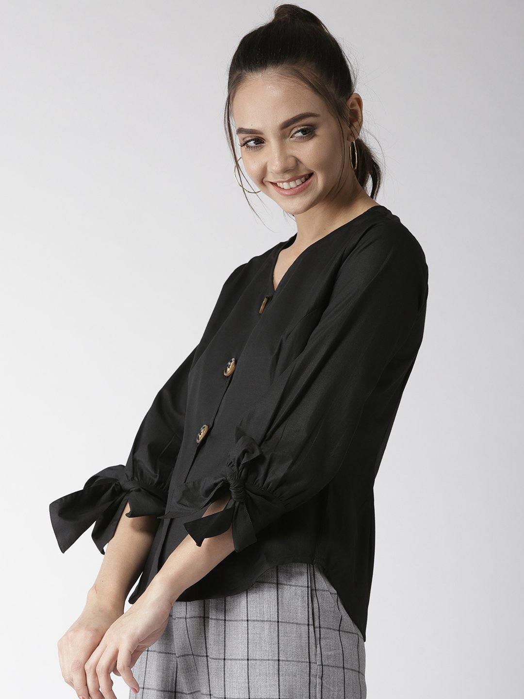 Women Black Solid Top-Tops-StyleQuotient